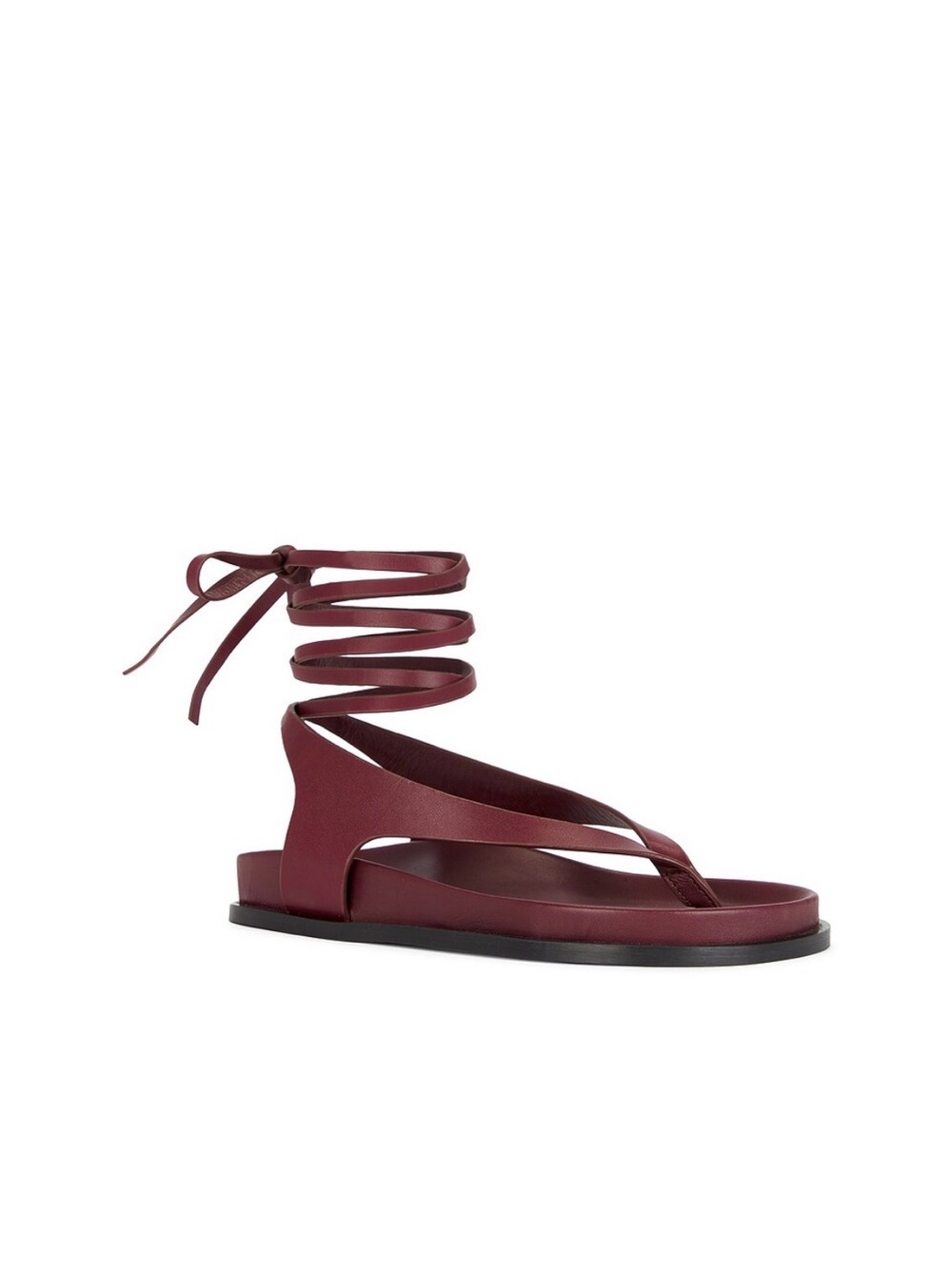 A. Emery Shel Sandals Wrap-Ankle Leather Thong Sandals in Merlot